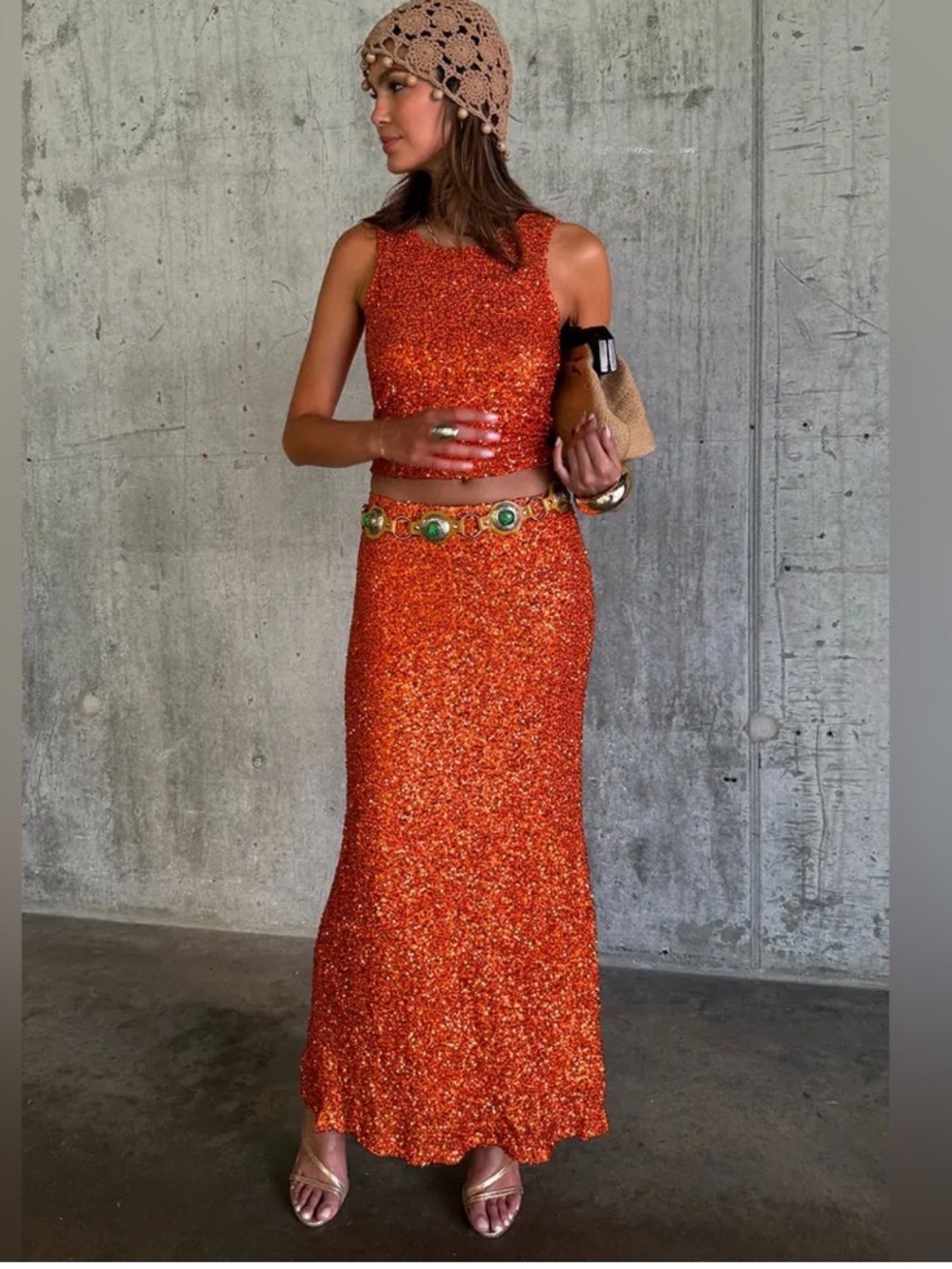 NWT Never Fully Dressed Orange Sequin Tank Top - Picture 9 of 12